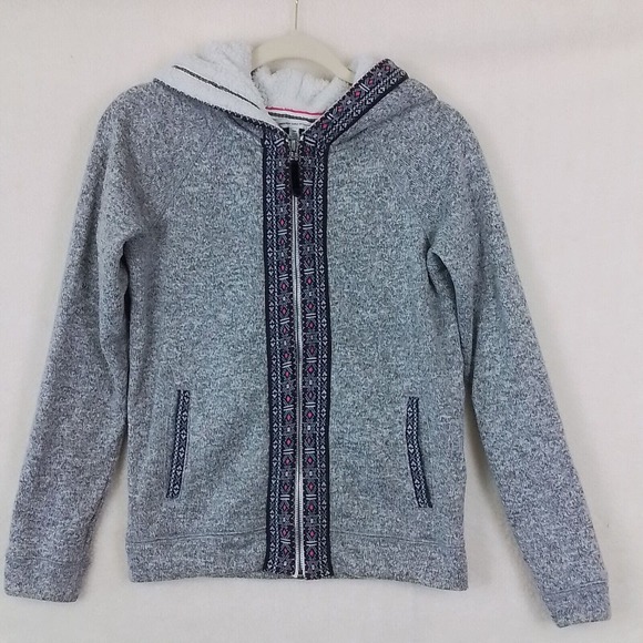 American Eagle Fleece Lined Knit‎ Hoodie Size Small in Gray, Pink - Picture 1 of 13